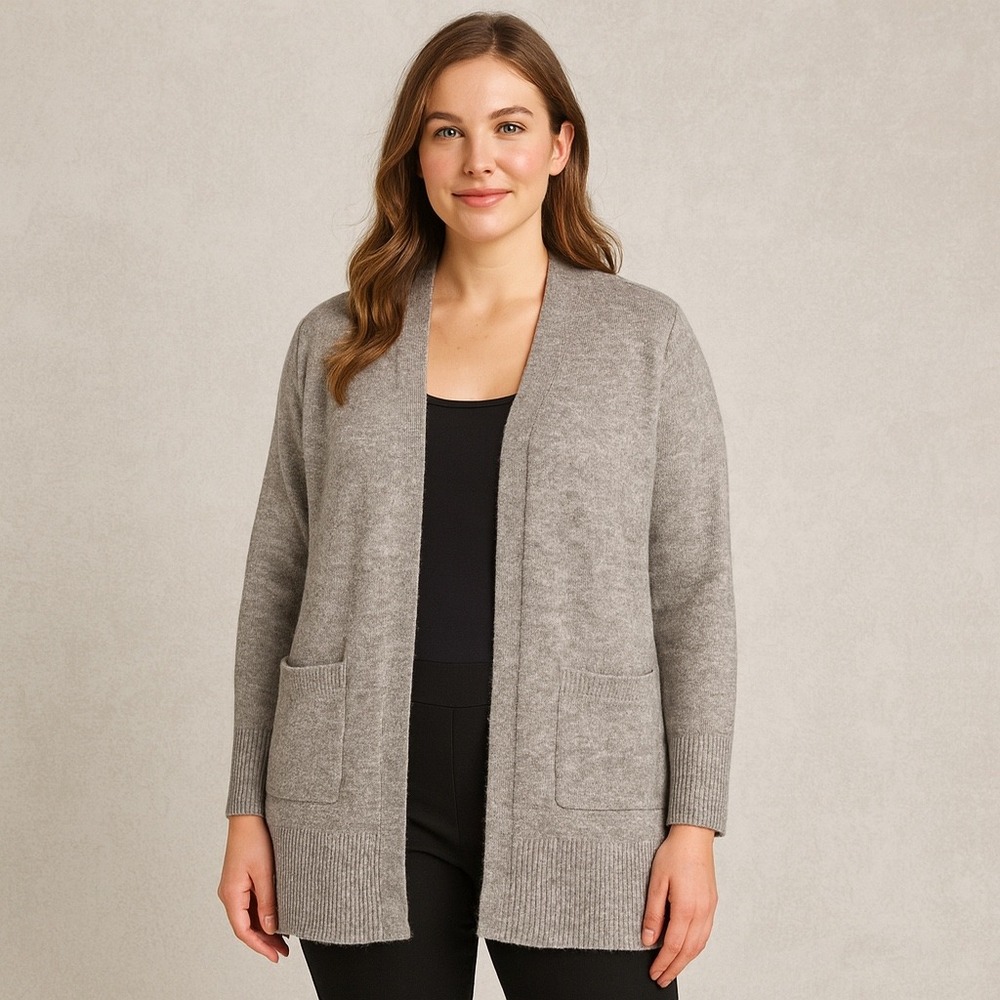 Marled Reunited Clothing‎ Open Front Cardigan Sweater 2X Taupe Speckled Pockets